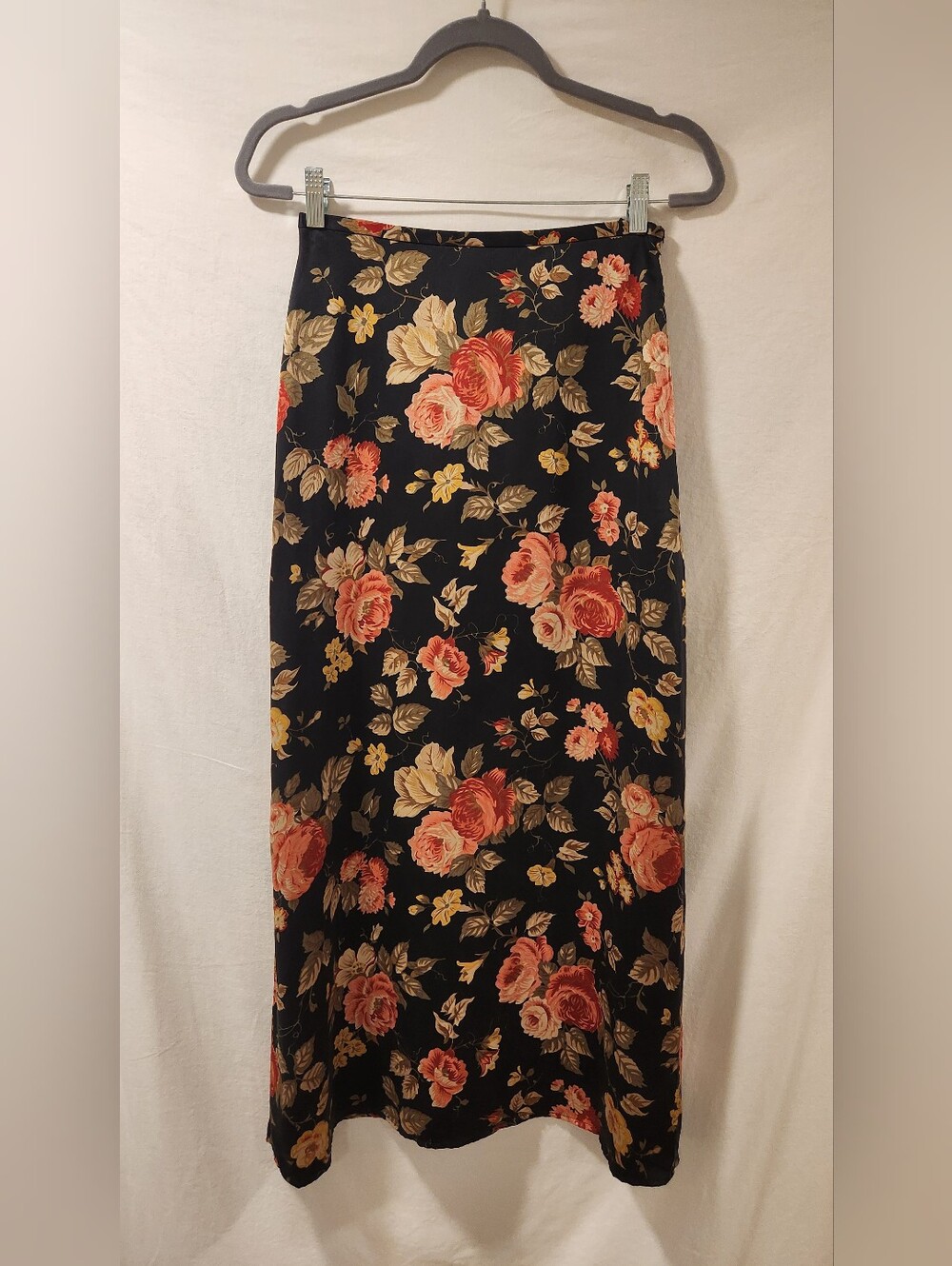 Vtg 90s Limited America 100% Silk Floral Maxi Skirt Red Rose Size 6